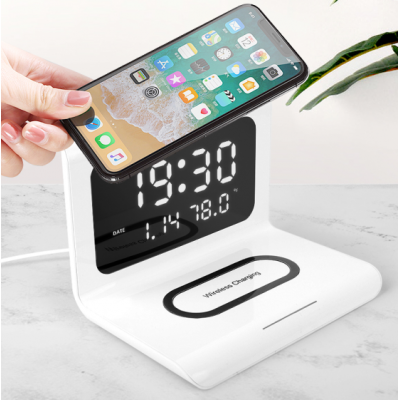 New Style 2 in 1 Wireless Charger Fast charging pads 5W/7.5W/10W with clock